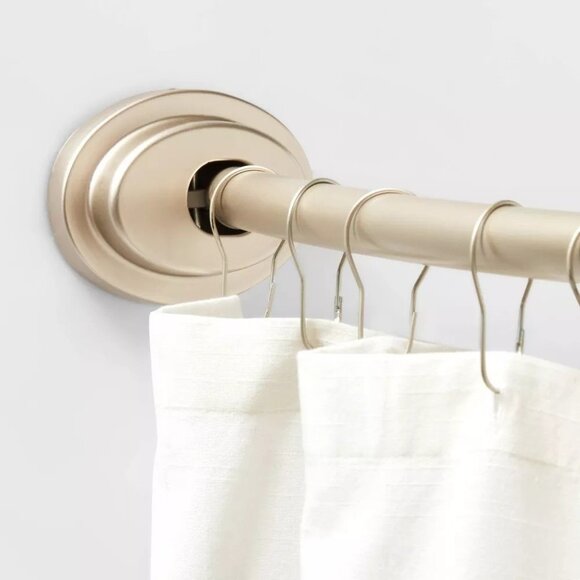 Dual Tension or Wall Mount Curved Nickel Finish Shower Rod 50" to 72" Lengths - Picture 1 of 7